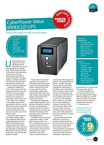 CyberPower VALUE800EILCD Unterbrechungsfreie Stromversorgung UPS – Unterbrechungsfreie Stromversorgungen (USP) (C14 coupler, Turm, Plombierte Bleisäure (VRLA), PowerPanel, 50/60, Schwarz) - 5