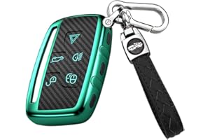 HIBEYO Etui na kluczyki samochodowe Range Rover, włókno węglowe TPU, etui ochronne na kluczyki Land Rover Sport Evoque Velar Discovery LR4 Jaguar XF XJ XE F-PACE Keyless z 5 przyciskami do samochodu osłona na kluczyk samochodowy