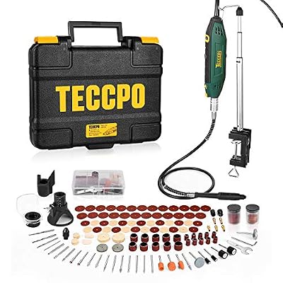 TECCPO Outil Rotatif Electrique 200W, multifonction avec 120 Accessoires, Vitesse Variable 40000 rpm, Support extensible, Mandrin à 3 griffes, Couvercle de protection, Découper/Polir/Ponçage