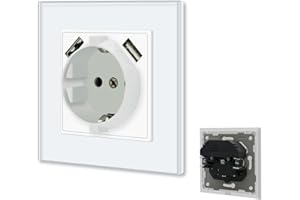 BSEED Enchufe de pared con 2 Puertos USB(2.1A),Blanco Simple Schuko Enchufe con clips,16A 250V Enchufe de pared con 2 x cargadores USB adecuado para Smartphone MP3 Tablet,para Cocina, Dormitorio