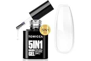 TOMICCA Builder Gel 5 en 1 15ML, Clear Gummy Base Pose Americaine UV/LED Gel Ongles pour Nail Extension, Réparation de Manucure, Renforcement,les Décalcomanies et les Bijoux
