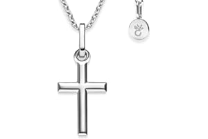 Amoonic Kreuz Kette Mädchen echt Silber 925 | Kreuz-Anhänger Halskette | Kinder-Schmuck Erst-Kommunion Tauf-Geschenk Konfirmation Firmung Geburt Taufe | Silberkette Kreuzkette Taufkette Kinderkette