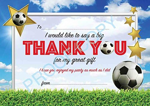FootballNo1 THANK YOU CARDS childrens kids party Pack of 10 inc. envelopes