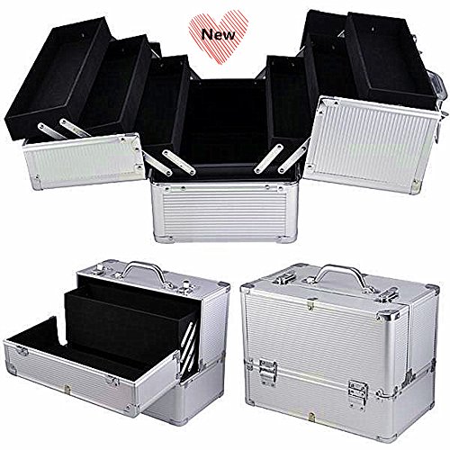 chinkyboo Professional Extra Large Space Aluminium Cosmetics & Make Up Case/Box Nail Art Case Hairdressing Case Beauty Case Toiletry Storage Nail Hairdressing Vanity Box Valentines Day Gift(Silver) (vanity case, Silver)
