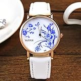 HWCOO Schöne Coole Uhr 349 chinesische Art blau und weiß Porzellan Uhr weibliche Quarzuhr Damenuhr (Color : 1)