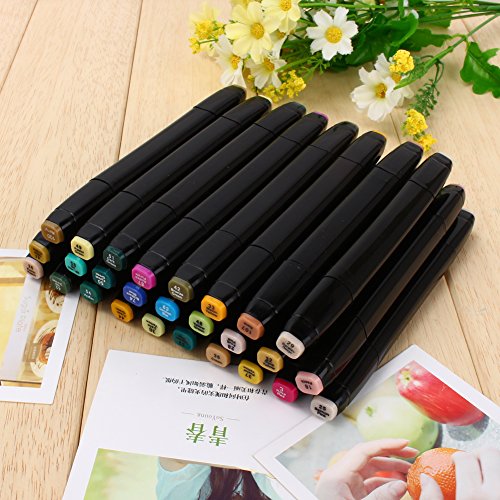 Yosoo Twin Brush Marker Set Schüler Student Textmarker Grafitti Manga Künstler Marker mit Aufbewahrungstasche (60 Farben-Schwarz) - 7