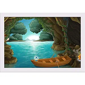 ArtzFolio Young Girl & Boy Inside The Cave Paper Poster White Frame | Top Acrylic Glass 13 x 9 inch (33 x 23 cms)