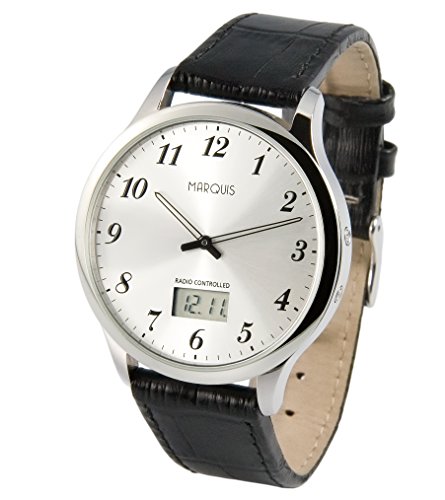 Elegante MARQUIS Herren Funkuhr (Junghans-Uhrwerk) Edelstahlgehuse, Armband aus echtem Leder 964.6118 Elegante MARQUIS Herren Funkuhr (Junghans-Uhrwerk) Edelstahlgehuse, Armband aus echtem Leder 964.6118