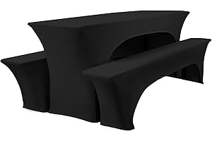 HASJOIN 3er-Set Biertischhussen, 220 x 70 x 70 cm, hussen bierzeltgarnitur, Schwarz, Stretch-Bezüge für Biertisch- und Bankgarnituren, Bierbankhussen, Spandex-Bierzeltgarnitur für Bankett, Gartenmöbel-Bezüge