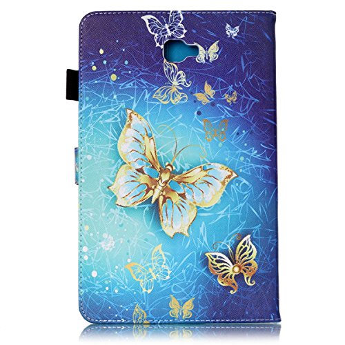 Galaxy Tab A 10.1 Hülle,Galaxy Tab A 10.1 Zoll 2016 T580N Lederhülle Flip Wallet Case,Galaxy Tab A 10.1 PU Leder Standplatz Fall Hülle Case,Ekakashop Bunt Gold-Schmetterling Muster Bookstyle Folio Schale Weichen Silikon Schutzhülle Klapptasche Etui Magnetverschluß mit Standfunktion Kartenfächer für Samsung Galaxy Tab A 10.1 Zoll 2016 T580N + 1x Kostenlos Ständer (Farbe zufällig) - 3