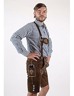 Bayrische Trachten Lederhose kurz Trachtenhose mit 3D Stickereien NEU