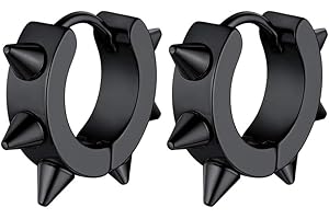 GoldChic Jewelry Huggie Earrings For Men, 316L Stainless Steel Unisex Stylish Spike Earring Studs, Small Hoop Punk Ear Jewellery For Hip Hop Rapper