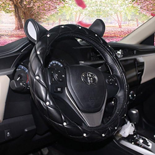 Sylvia QEr Car Automotive Steering Wheel Cover with Lovely Cat Ears Rhinestone Crystal Bling Fashion Steering Wheel Cover Universal (38cm / 14.96inches)