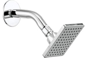 Kamal Overhead Shower Set with Arm 8-Inch Stainless Steel Shower Arm & Chrome Plated ABS Spray Head 70 Spray Nozzle Heads Silver Finish Bathroom Ceiling Mount (Pack of 1)