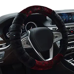 NIKAVI Fur Car Steering Wheel Cover (MEROON)