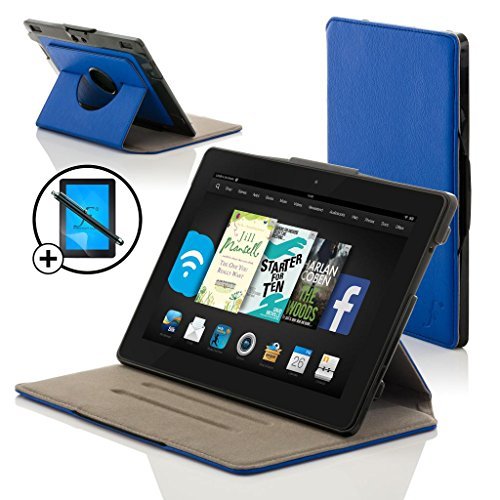 Forefront Cases® Neue Leder Drehbar Hülle / Tasche / Case / Cover für Amazon Fire HD 6 Tablet (Oktober 2014) - Rundum-Geräteschutz und intelligente Auto-Sleep-Wake-Funktion mit 3-JAHRES-GARANTIE VON Forefront CASES - inkl. Eingabestift und Displayschutz