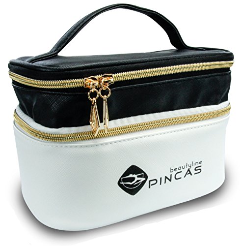 Hochwertige Designer Kosmetiktasche von Pincas. Ein edler Kosmetikkoffer mit 2 goldenen Verschlüssen für die anspruchsvolle Dame. Das elegante Beauty Case besitzt ein integriertes Ordnungssystem.
