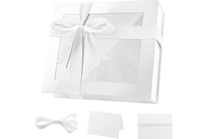 PKGMAGIC Grande Boite Cadeau Blanc XXL,43,2x36,8x14CM Boite Cadeau avec Fenetre,Grande Boite Cadeau Vide Transparente,Boite Cadeau avec Couvercle Magnétique et Ruban pour Anniversaire,Mariage