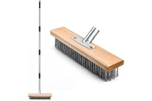 PCVANLEY 1 Lot de balais en Fil d'acier Inoxydable à Manche réglable de 160 cm, Convient pour Le Nettoyage des Mauvaises Herbes, de la Mousse et des algues, du coulis de béton, des Taches tenaces