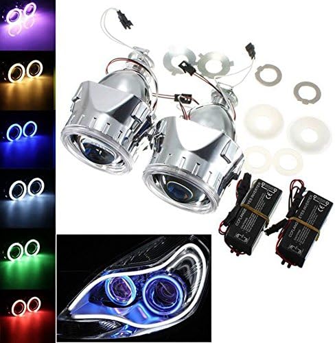 KoKoNi 2.5" Inch Mini HID Bixenon Projector Lens with CCFL 8000K White Angel Eyes and CCFL Inverter For H1 Bulb Chrome Shround, Tell Us Which Color You Need W/G/P/R/Blue.