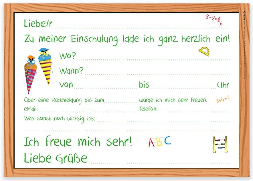 15 Einladungskarten Einschulung Schulanfang Schulbeginn 1. Schultag / Einladungen Zuckertüte Schultüte Schulkind ABC-Schütze Mädchen Jungen Kinder Schule Tafel Schuleinführung Schuleingang - 2