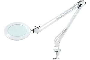 BEYAMZ Lámpara de Aumento/Luz de Trabajo - Lente de Cristal 105 mm 5 Dioptrías, 750 Lúmenes Regulable 3 Colores, Brazo Articulado 90 cm para Trabajos de Precisión y Bricolaje