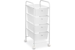 IDIMEX Caisson sur roulettes GINA Chariot avec 4 tiroirs en Plastique Blanc Transparent et 1 étagère, Meuble de Rangement pour Salle de Bain en métal laqué Blanc