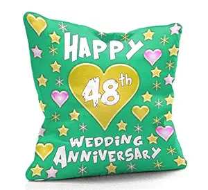 DreamVio Happy 48th Anniversary Cushion,Pillow for Gifting on Birthday's & Wedding to Couple,Husband, Wife, Friends Color : Green (12 x 12 inch)
