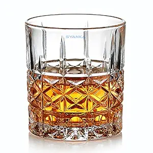 Syanka Premium Half Diamond Design Old Fashioned Whiskey Glass Set 6 (Barware for Scotch, Bourbon, Liquor and Cocktail Drinks, 320 ML)