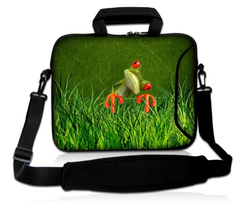 Luxburg® Design Laptoptasche Notebooktasche Sleeve mit Schultergurt und Fach für 15,6 Zoll, Motiv: Frosch im Gras