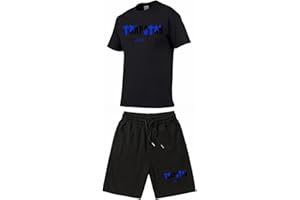 QYBFMSM Hombre Camiseta Trapstar Manga Corta Pantalónes Cortos Conjunto Chándal Hombre Verano con Impreso Logo Trapstar Chándal Cuello Redondo Chándal Hombre y Mujeres Set