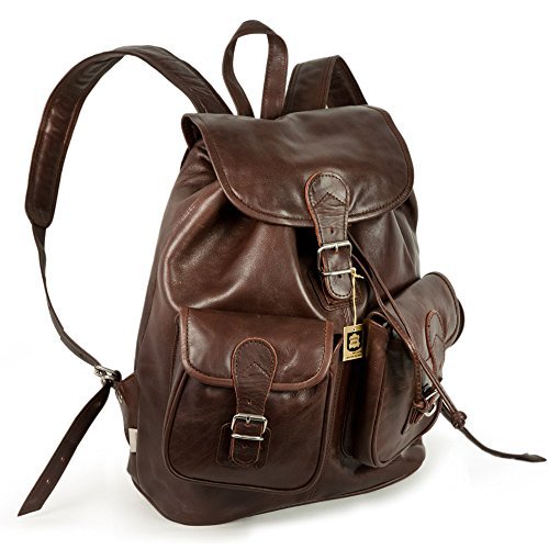 Großer Lederrucksack Größe L / Laptop Rucksack bis 15,6 Zoll, für Damen und Herren, aus geöltem Leder, Kastanien-Braun, Hamosons 560 - 8
