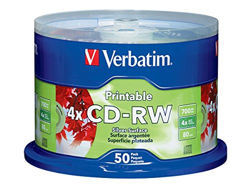 VerbatimCD-RW 700MB 2X-4X DataLifePlus Silver Inkjet Printable with Branded Hub - 50pk Spindle - 95159
