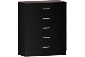 Vida Designs Black Chest of Drawers, 5 Drawer With Metal Handles and Runners, Unique Anti-Bowing Drawer Support, Riano Bedroom Furniture