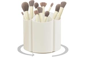 Ezebesta Organizador de brochas de maquillaje con 6 compartimentos, 360 grados, contenedor de plástico para tocador, color blanco