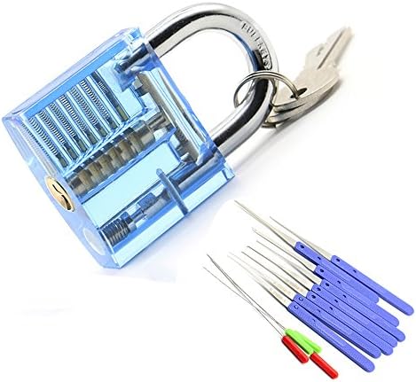 SIYON Lock Pick Set, Practice Transparent Padlock with 12-Piece Broken Key Extractor Removal Hooks Needle Locksmith Tool