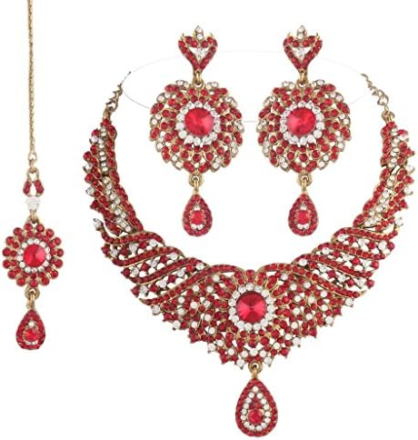 I Jewels Women's Bridal Jewellery Set with Maang Tikka Red