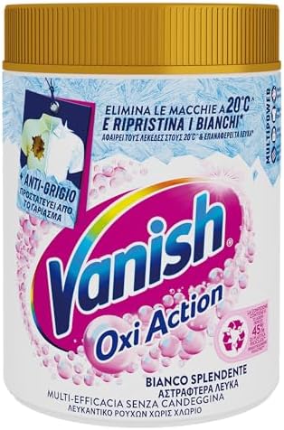 Vanish Oxi Action Multipower Polvere Bianco Splendente, Smacchiatore per Capi Bianchi, 1 Confezione da 1Kg per Bucato, Additivo Lavatrice Multiazione senza Candeggina
