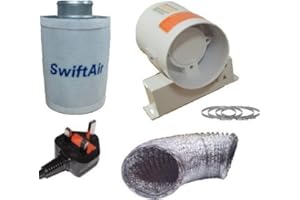 SwiftAir 4" in Line Fan Carbon Filter & Duct Kit Hydroponic Grow Room Tent Ventilation with UK Plug
