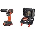 BLACK+DECKER 18 V Cordless Drill Driver with 10 Torque Settings, 1.5 Ah Lithium-Ion Battery, BCD001C1-GB & Black + Decker A7188 Drill and Screwdriver Bit Set 50-Piece