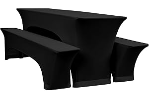 YMHPRIDE 3er-Set Elastische Biertischhussen, Schwarz Bierbankhusse und Tischdecken, 70 cm Tischbreite, Bierzeltgarnituren 220 x 70 x 70 cm für Gartenbankett-Gartenmöbel.（3 Packungen）