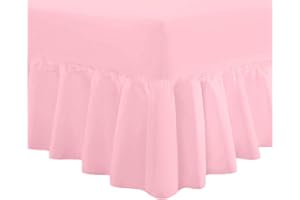 DTEX HOMES Luxury Extra Deep Frilled Valance Fitted Sheets, Double Pink