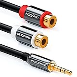 mit vergoldeten Kontakten deleyCON Stereo Audio Cinch zu Klinken Adapter - 3,5mm Klinken Stecker zu 2x RCA Cinch Buchse - Metall - Vergoldet - Schwarz