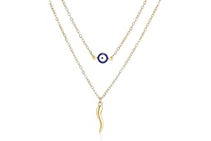 VASSAGO Collana con ciondolo a forma di corno italiano, collana a strati per donne con occhio blu turco, protezione fortunata, regalo per donne e uomini