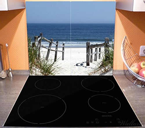 Wallario Herdabdeckplatte / Spritzschutz aus Glas, 2-teilig, 60x52cm, für Ceran- und Induktionsherde, Blick auf Strand - 3