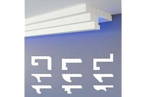 HEXIMO LED Perfil de sombra Molduras de estuco, iluminación indirecta Techo de placas de yeso de poliestireno XPS luz abocinada (1,7 Metros HLED 13)