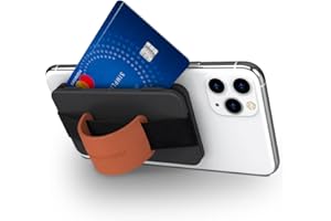 Sinjimoru Handy Kartenhalter, 3in1 Slim Wallet & Handy Halter mit Ständer, Handy Fingerhalter, Fingerhalterung Handy für iPhone und Android. Sinji Card Zip Band Grip Schwarz mit Band Clementine