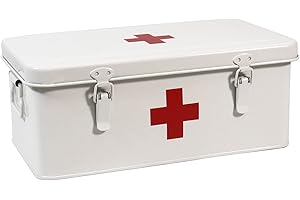 ZoeQide Boite Pharmacie,Boite Pharmacie Rangement,Armoire Pharmacie en Métal,Liberale Premiers Secours,Boîte de Rangement Avec Couvercle,Pour Rangement de Médicaments, 33 x 18 x 13 cm - Blanc