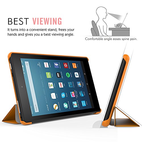 MoKo Hülle für Fire HD 2016 8 Zoll – Ultra Slim Lightweight Schutzhülle Smart Cover mit Auto Schlaf / Wach Funktion und Standfunktion für Fire HD Tablet (Vorherige 6. Generation – 2016), Orange - 6