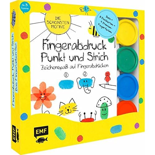 Fingerabdruck, Punkt und Strich: Zeichenspaß auf Fingerabdrücken – Das Fingerfarben-Set: Buch, 8 Postkarten, 4 Premium-Fingerfarben Fingerabdruck, Punkt und Strich: Zeichenspaß auf Fingerabdrücken – Das Fingerfarben-Set: Buch, 8 Postkarten, 4 Premium-Fingerfarben